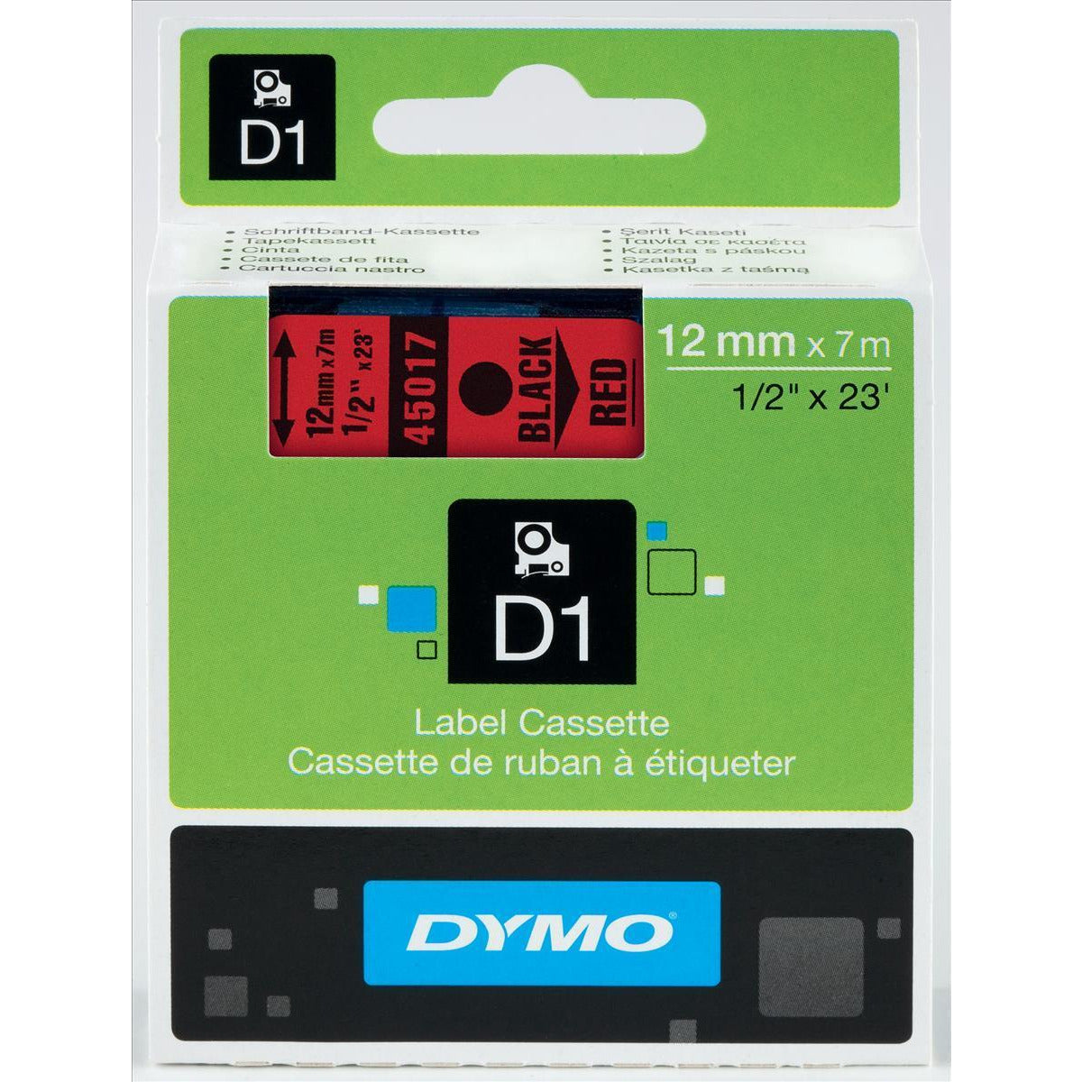 Dymo D1 (12mm) Permanent Plastic Tape (svart á rautt) fyrir Dymo Pocket Label prentara
