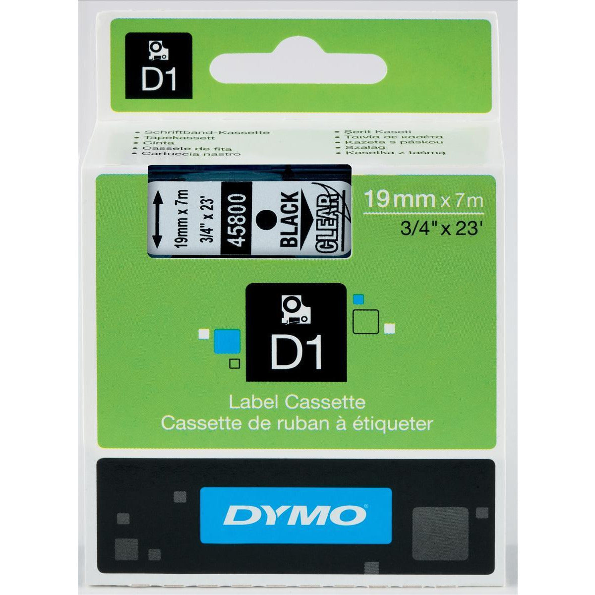 Dymo D1 (19mm) Permanent Plastic Tape (svart á glæru) fyrir Dymo Professiáal Label prentara