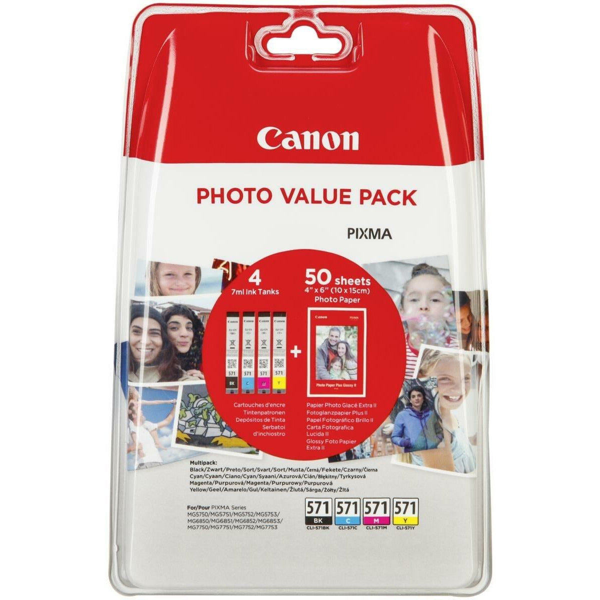 Canon Value Pack PP-201 4X6 Photo Paper + CLI-571 C/M/Y/BK (Pack of 4 blekhylki)