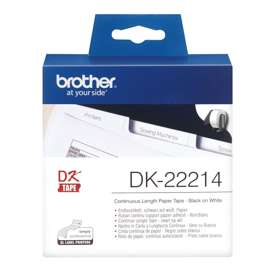 Brother DK límmiðar DK-22214 (12mm x 30.48m)  (svart á hvítu)