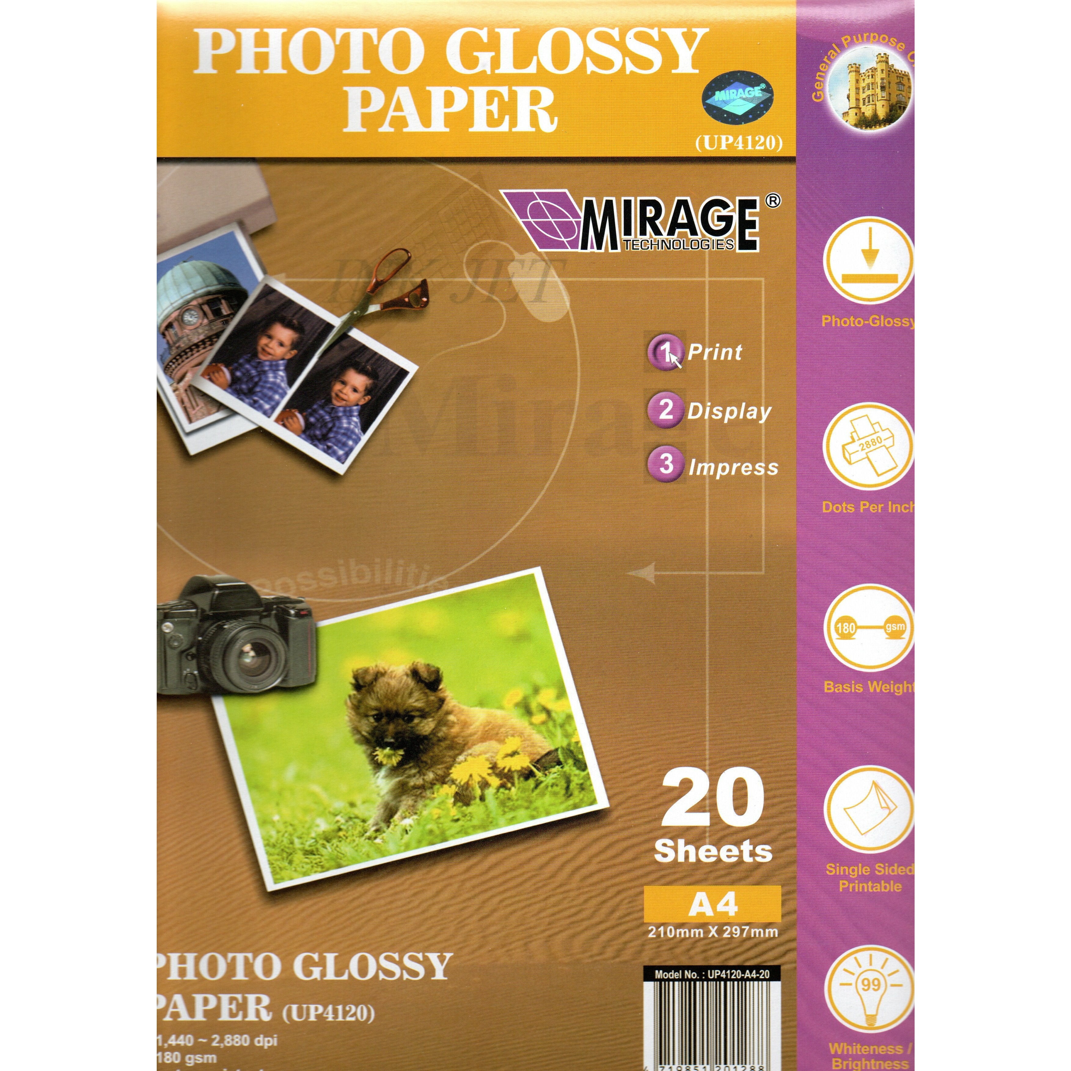 Mirage A4 Photo Glossy ljósmyndapappír. 180 gr