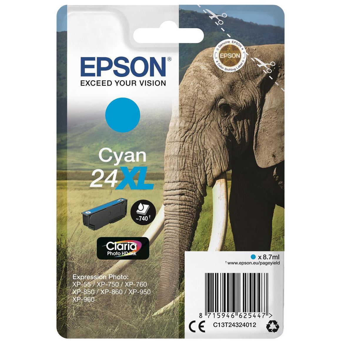 Epson Elephant 24XL (Prentar 740 síður) High Capacity Claria Photo HD blekhylki (blátt)