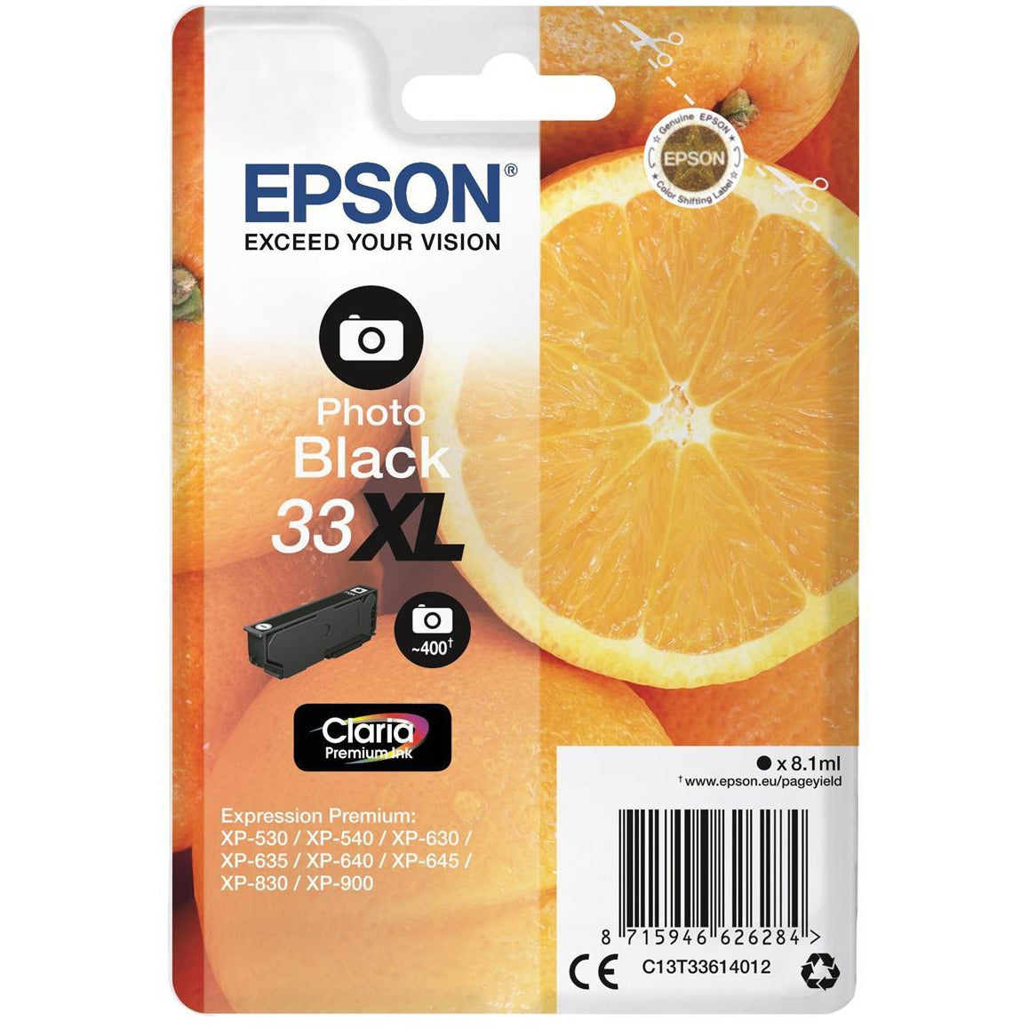 Epson Oranges 33XL (Prentar 400 síður) Claria Premium blekhylki (Photo svart)