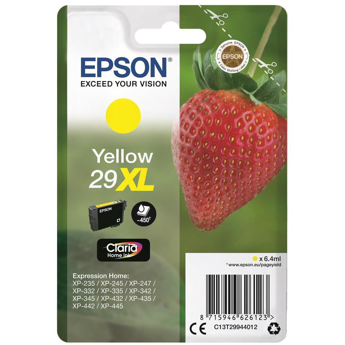 Epson Strawberry 29XL (Prentar 450 síður) Claria Home blekhylki (gult)