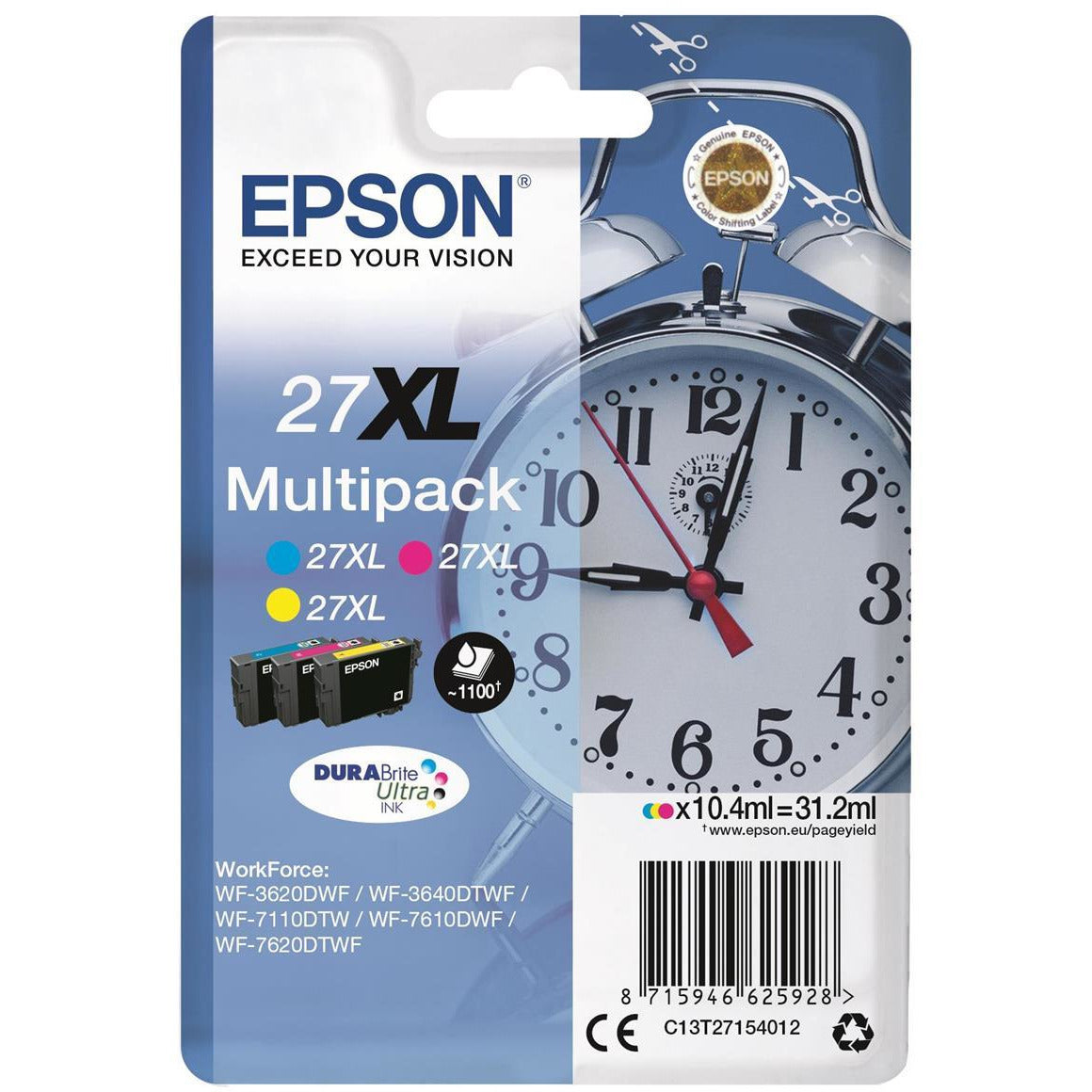 Epson Alarm Clock 27XL DURABrite Ultra pakki blekhylkis (blátt/rautt/gult)