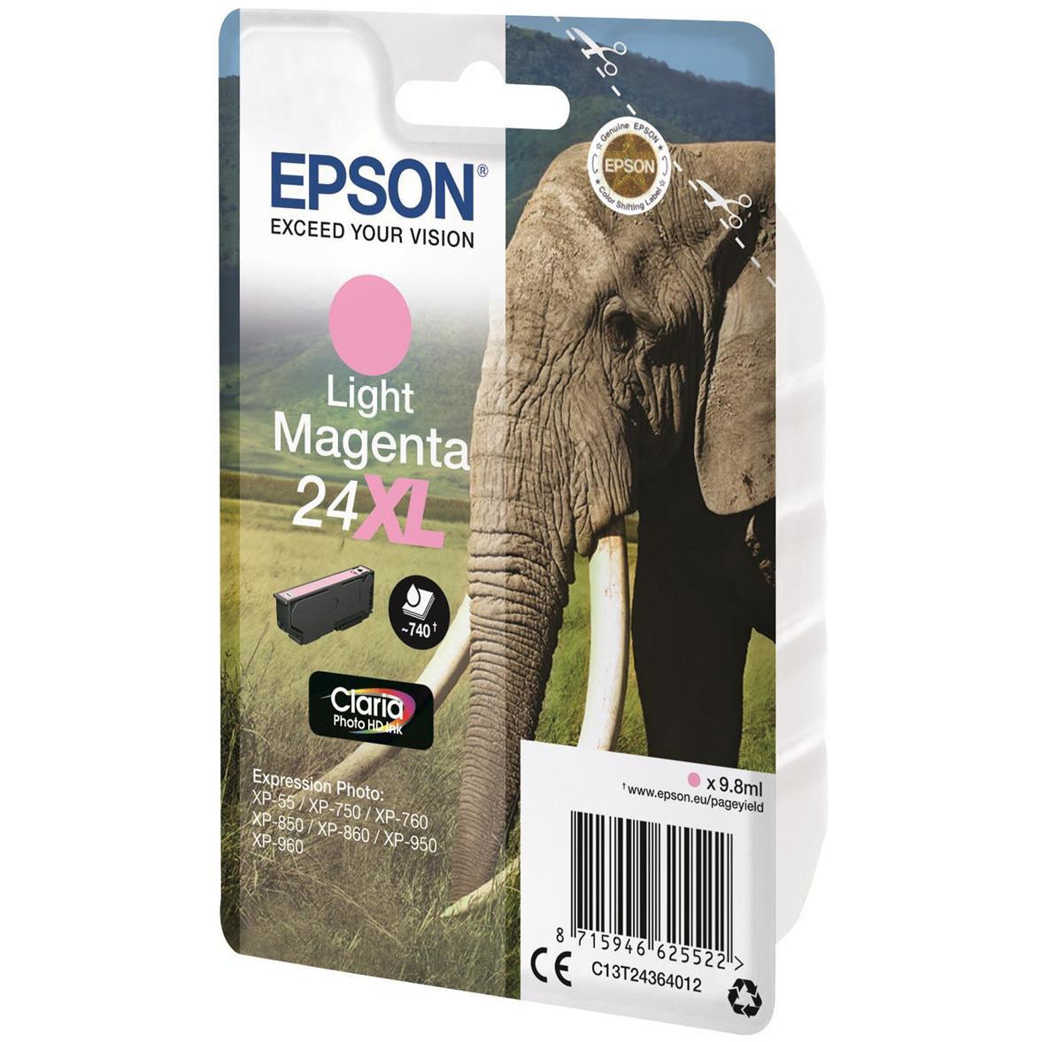 Epson Elephant 24XL (non-Tagged) High Capacity (Prentar 740 síður) blekhylki (Light rautt) fyrir Epson Expression Photo: XP-750 / XP-850