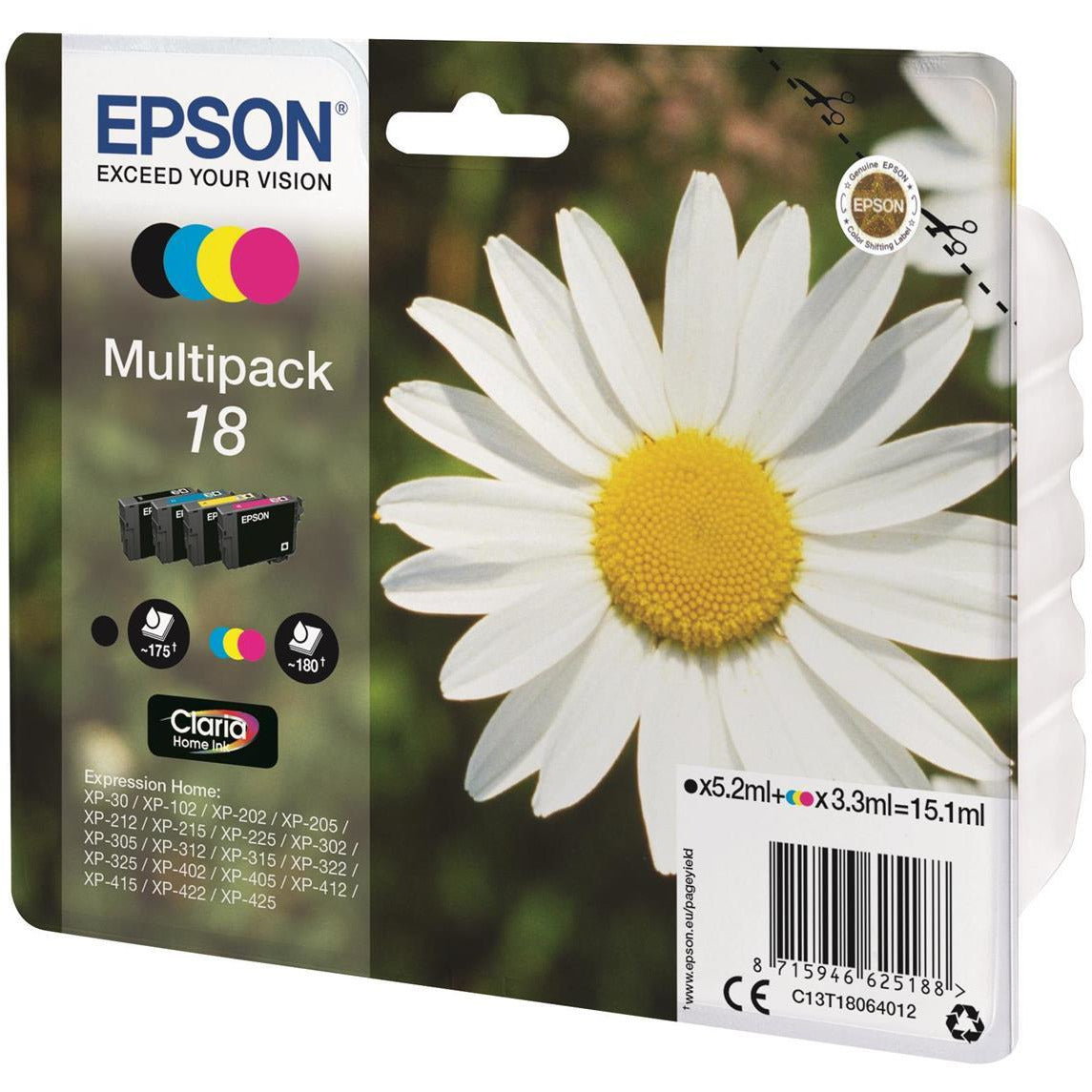 Epson Daisy 18 pakki 4 lita Claria Home blekhylkis (svart/blátt/rautt/gult)