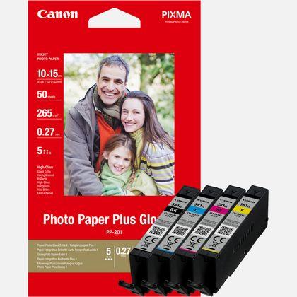 Bundle: Canon CLI-581XL (33.2ml) High Yield Black (312 Pages) /Cyan/Yellow/Magenta (515 Pages)  Ink Cartridges (Pack of 4) + Photo Paper Plus Glossy II Pack (50 Sheets - 10 x 15 cm)