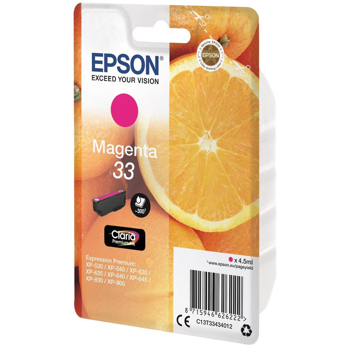 Epson Oranges 33 (4.5 ml) Claria Premium rautt blekhylki fyrir Expression Premium XP-530/XP-630/XP-635/XP-830 Printers