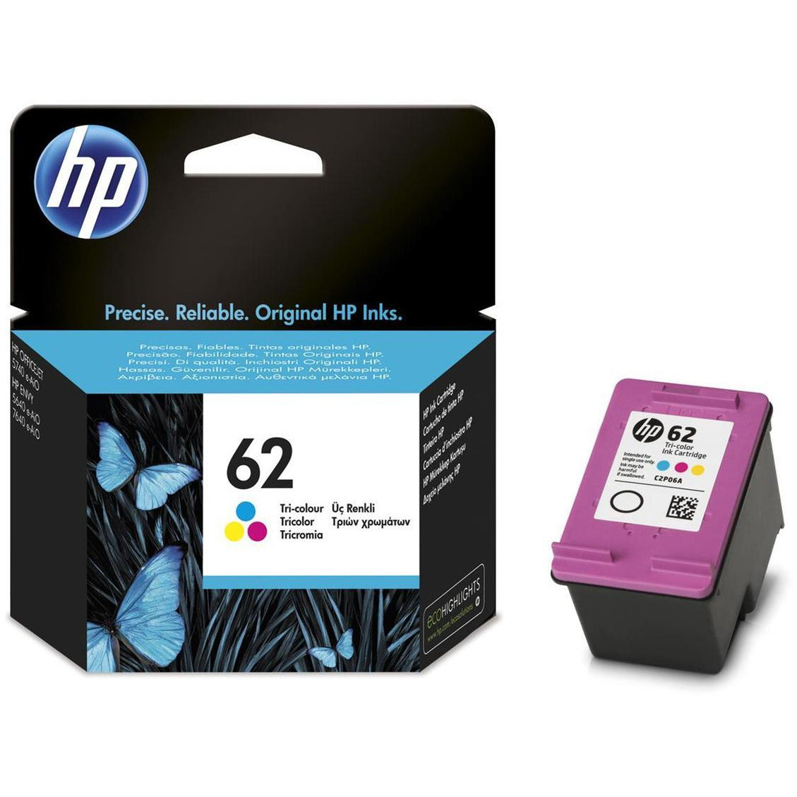 HP 62 (Prentar: 165 síður) blátt/rautt/gult blekhylki