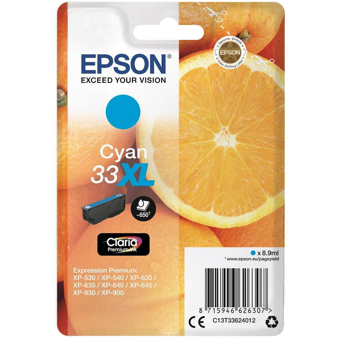Epson Oranges 33XL (Prentar 650 síður) Claria Premium blekhylki (blátt)