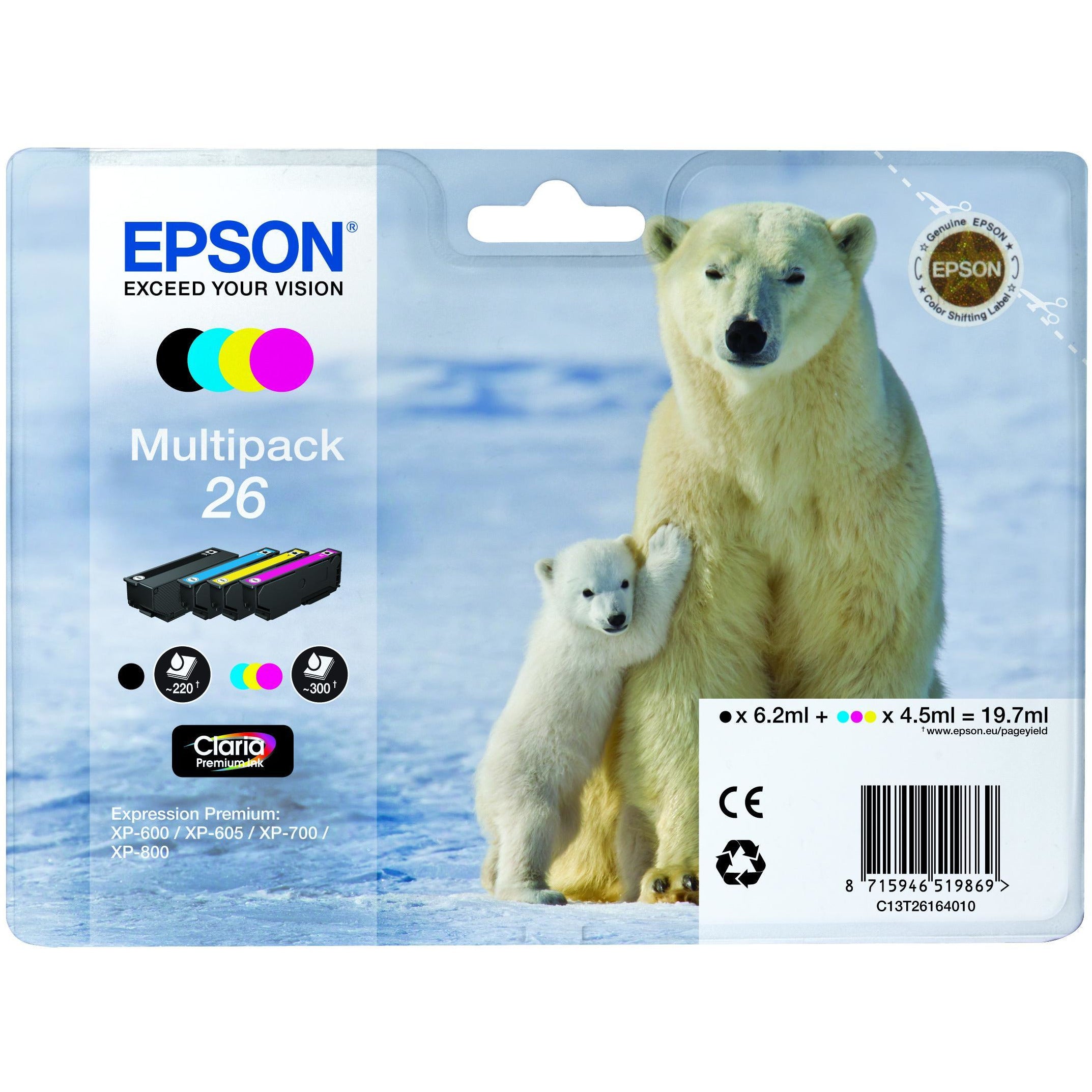 Epson XP600/700/800 Bk/C/M/Y Pack 19.7ml