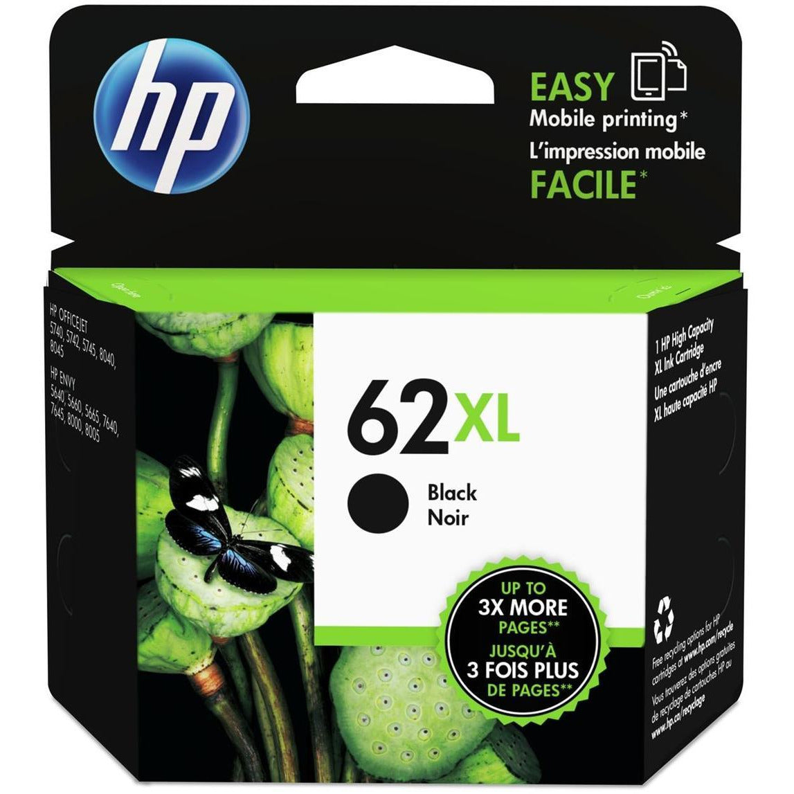 HP 62XL (Prentar: 600 síður) svart blekhylki