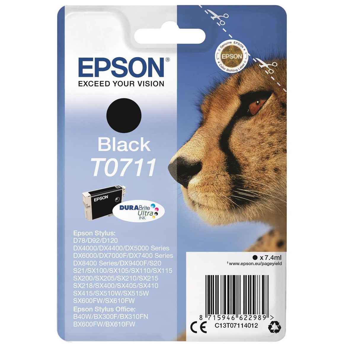 Epson Cheetah T0711 (Prentar 240 síður) DURABrite blekhylki (svart)