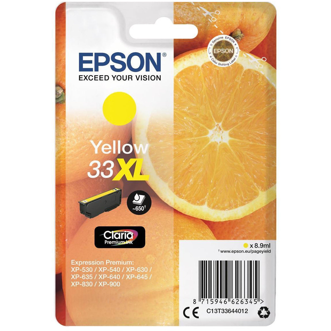 Epson Oranges 33XL (Prentar 650 síður) Claria Premium blekhylki (gult)