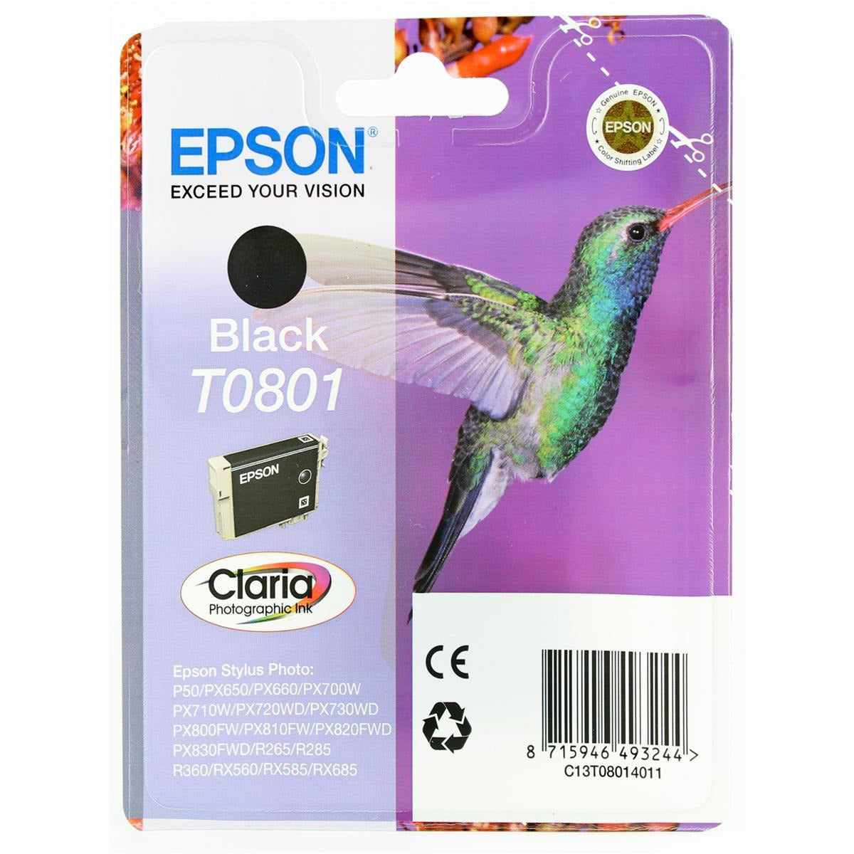 Epson Hummingbird T0801 (Prentar: 300 síður) svart blekhylki
