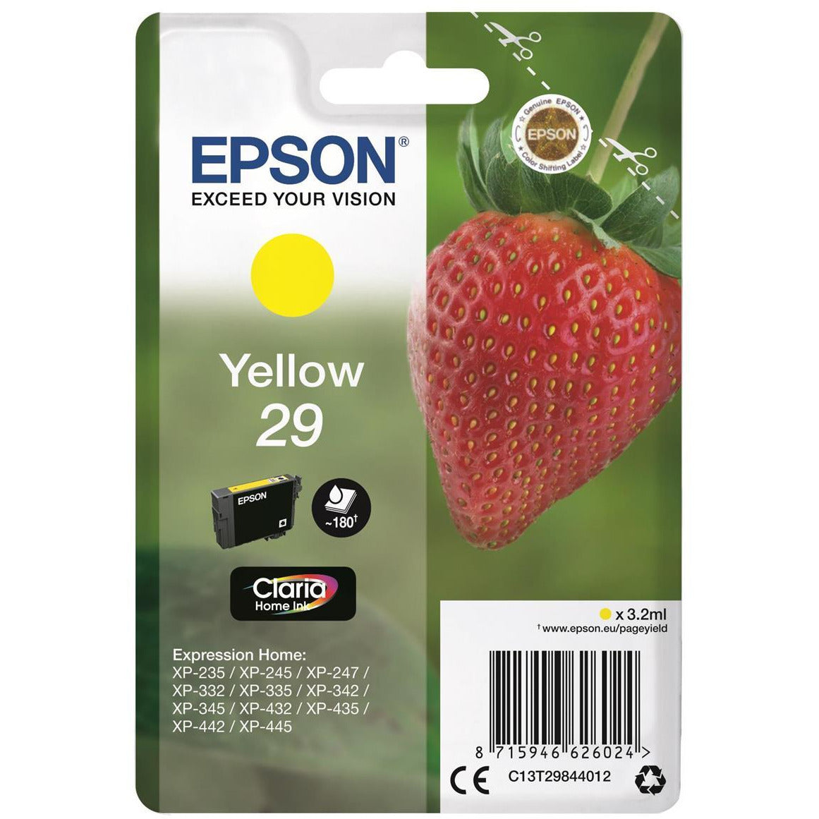 Epson Strawberry 29 (Prentar 175 síður) Claria Home blekhylki (gult)