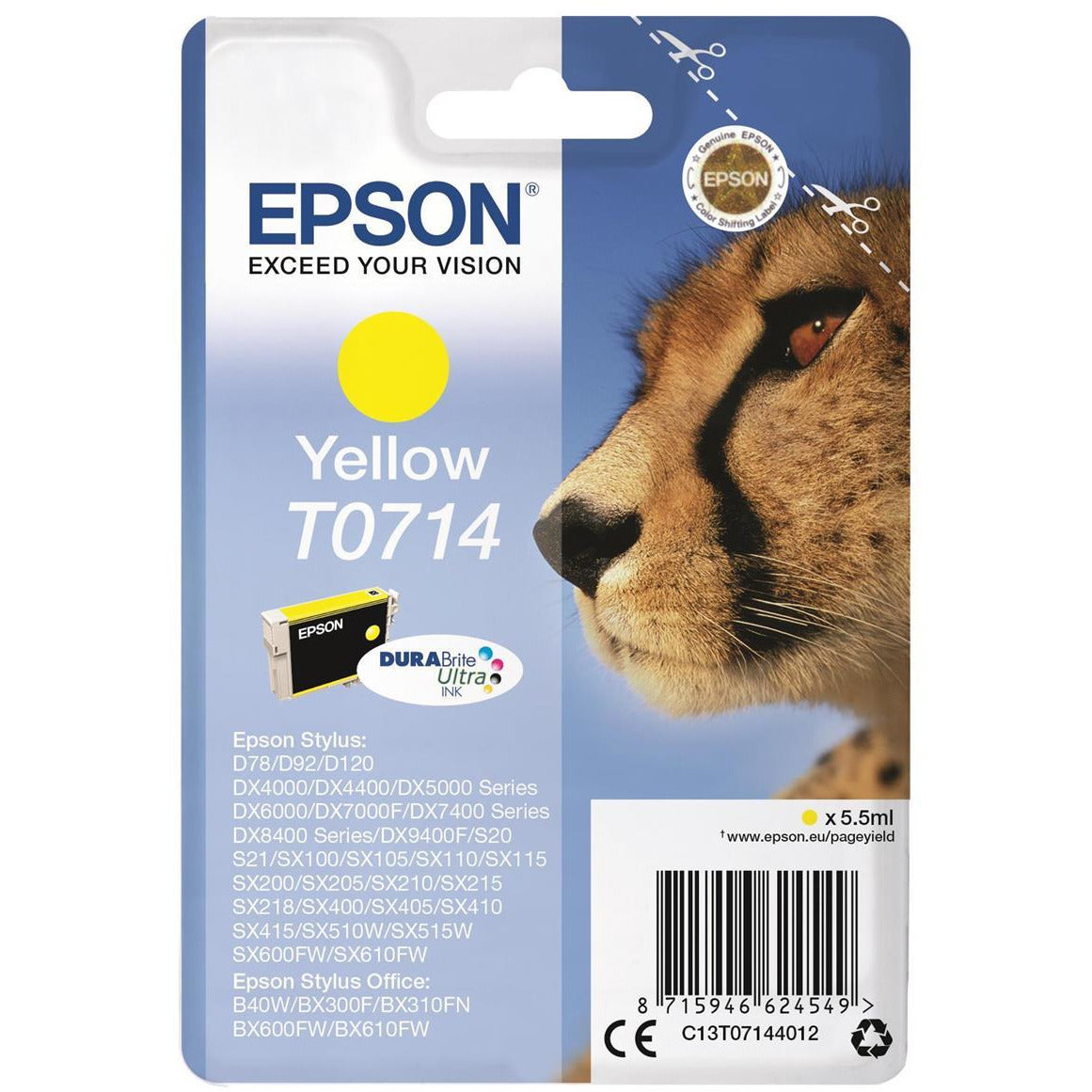 Epson Cheetah T0714 (Prentar 460 síður) DURABrite blekhylki (gult)