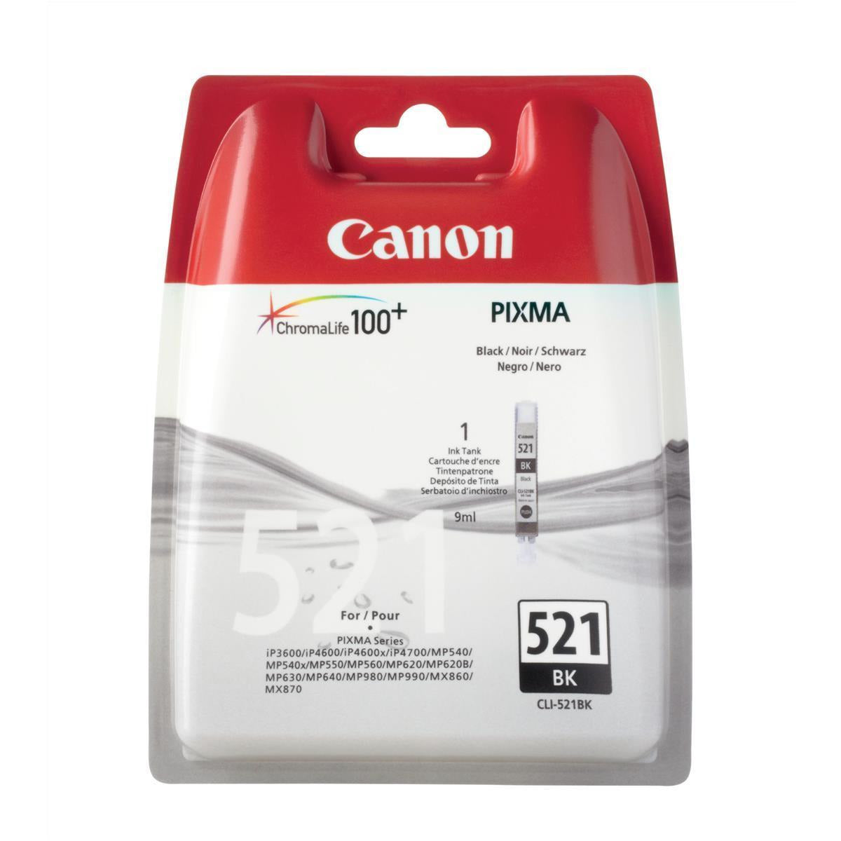 Canon CLI-521BK (Prentar: 1,250 síður) svart blekhylki