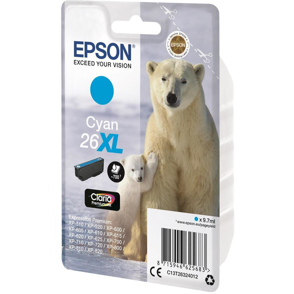 Epson Polar Bear 26XL (Prentar 700 síður) Claria Premium blekhylki (blátt)